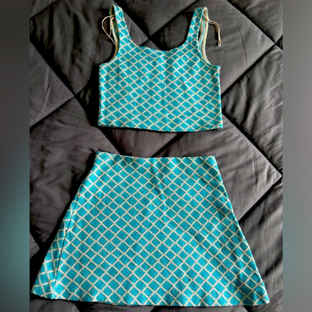 Zara Baby Blue & Ivory Matching Skirt Set